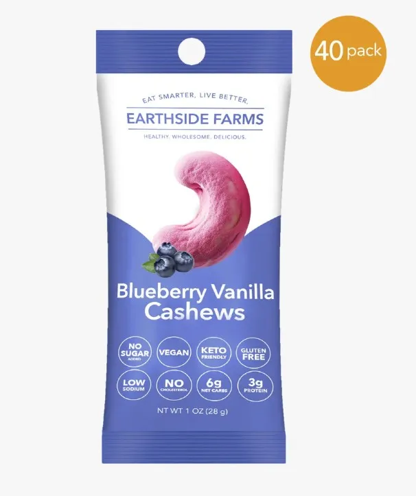 Earthside Farms Blueberry Vanilla Cashews No Sugar Added Candied Nuts, 1oz variant