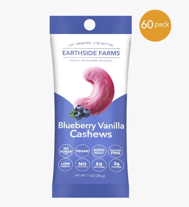 Earthside Farms Blueberry Vanilla Cashews No Sugar Added Candied Nuts, 1oz variant