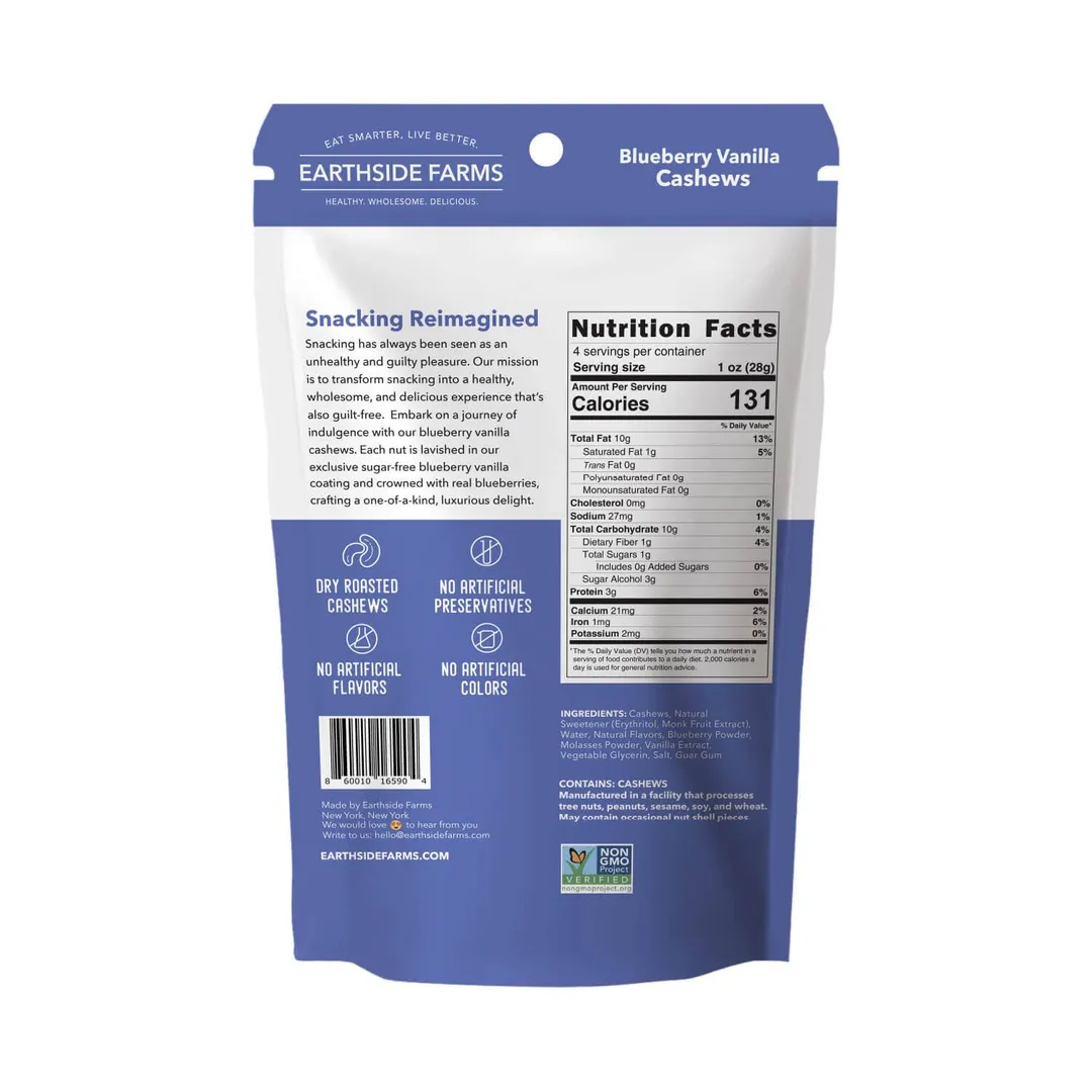 Earthside Farms Blueberry Vanilla Cashews - Vegan Nut Snacks 4oz