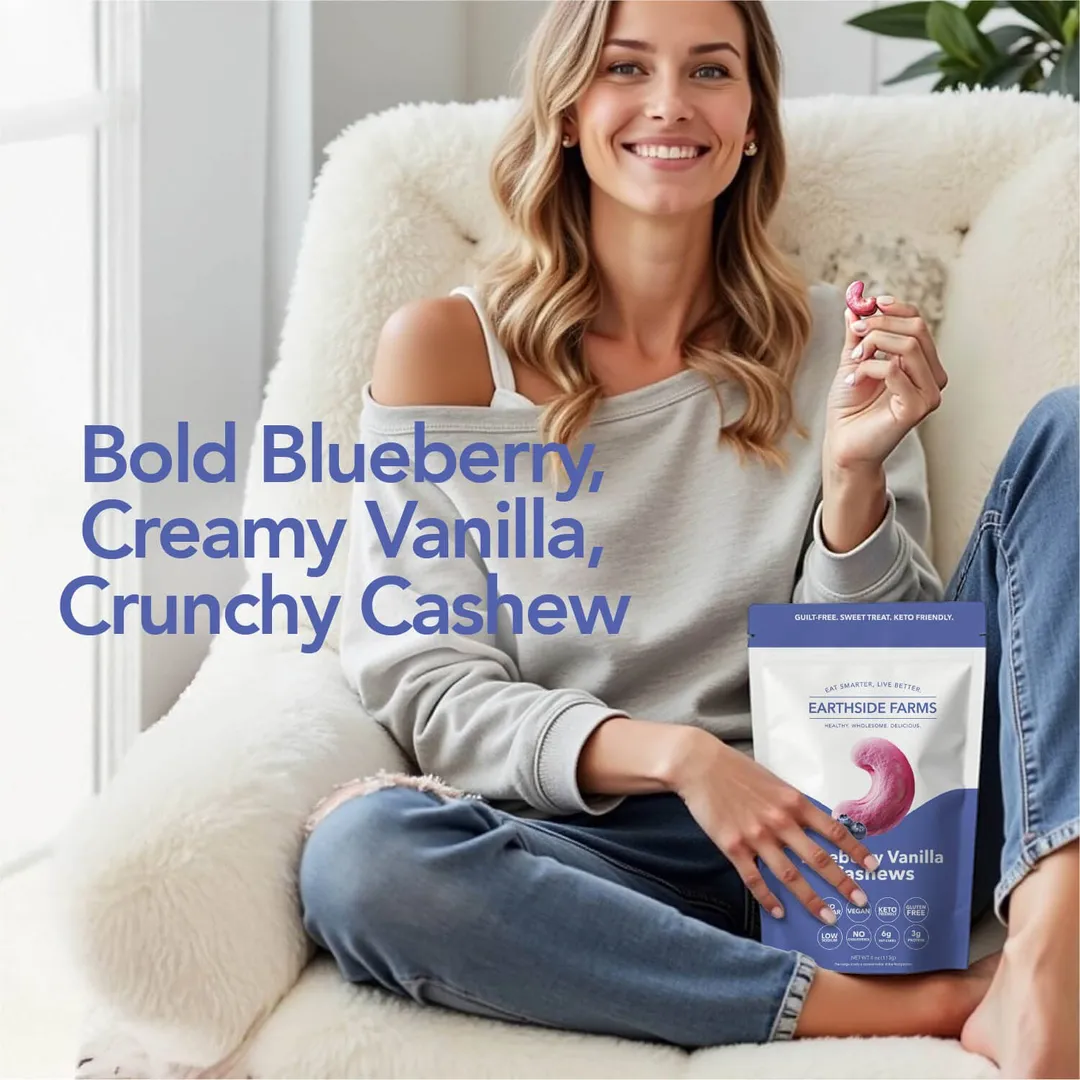Earthside Farms Blueberry Vanilla Cashews - Vegan Nut Snacks 4oz