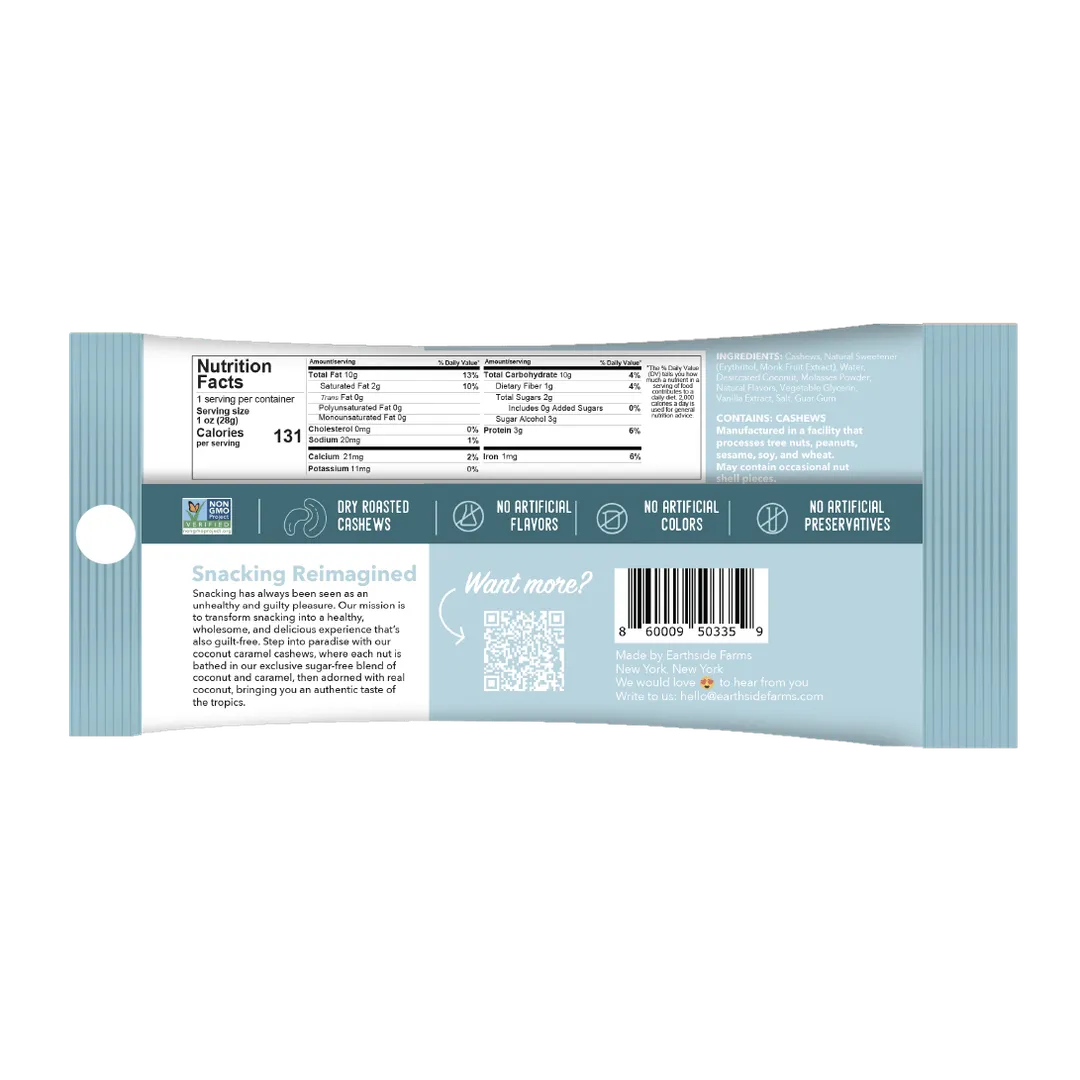 Earthside Farms Coconut Caramel Cashews No Sugar Added Candied Nuts, 1oz