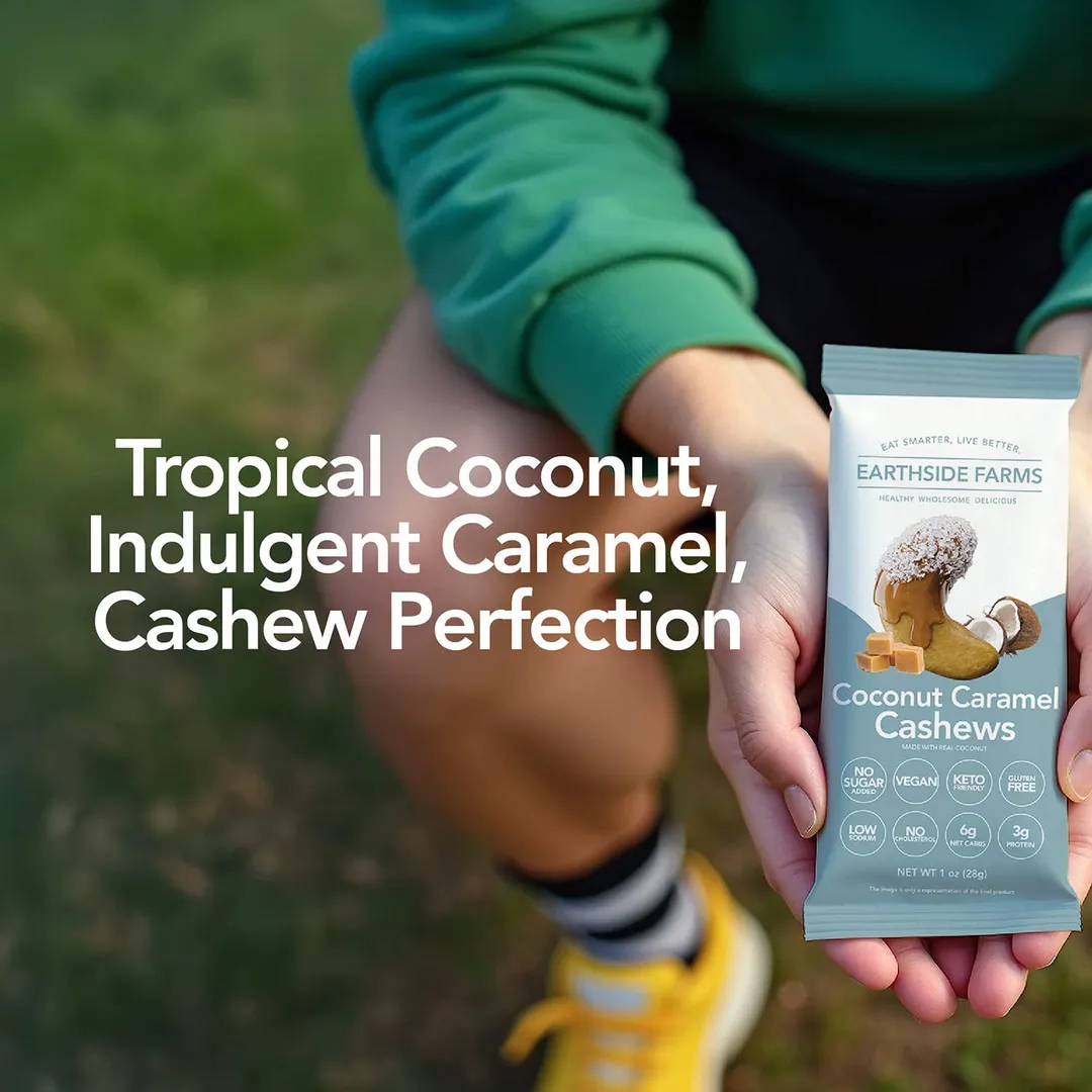 Earthside Farms Coconut Caramel Cashews No Sugar Added Candied Nuts, 1oz