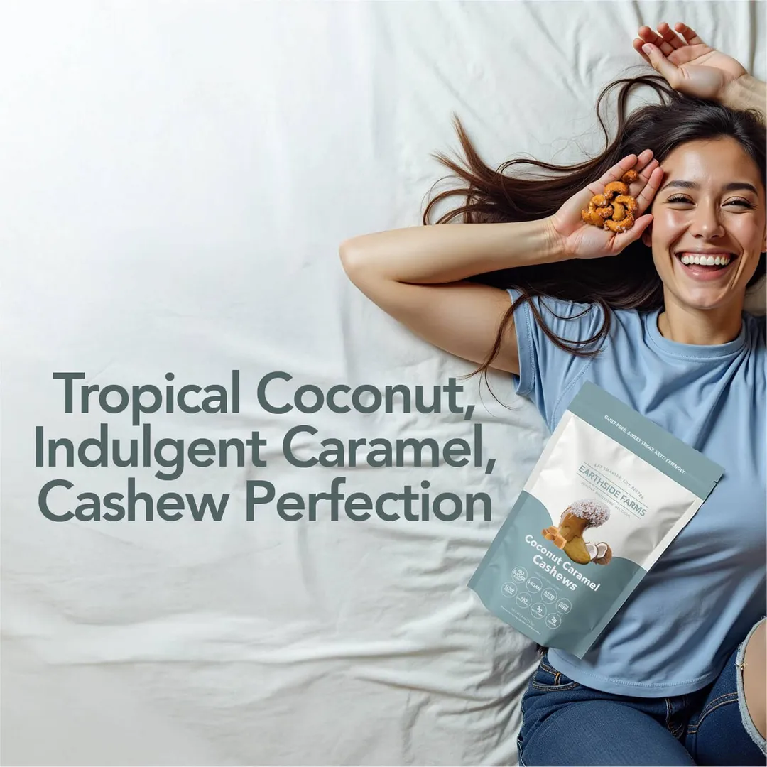 Earthside Farms Coconut Caramel Cashews - Vegan Candied Nuts 4oz Snack Pack