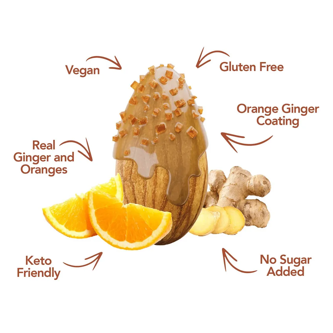 Earthside Farms Orange Ginger Almonds No Sugar Added Candied Nuts, 1oz