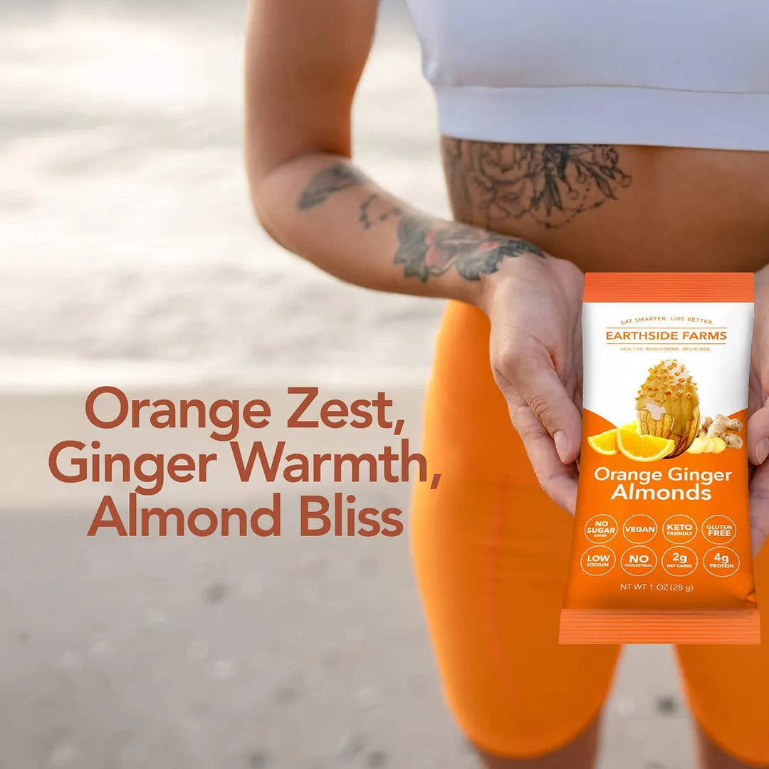 Earthside Farms Orange Ginger Almonds No Sugar Added Candied Nuts, 1oz