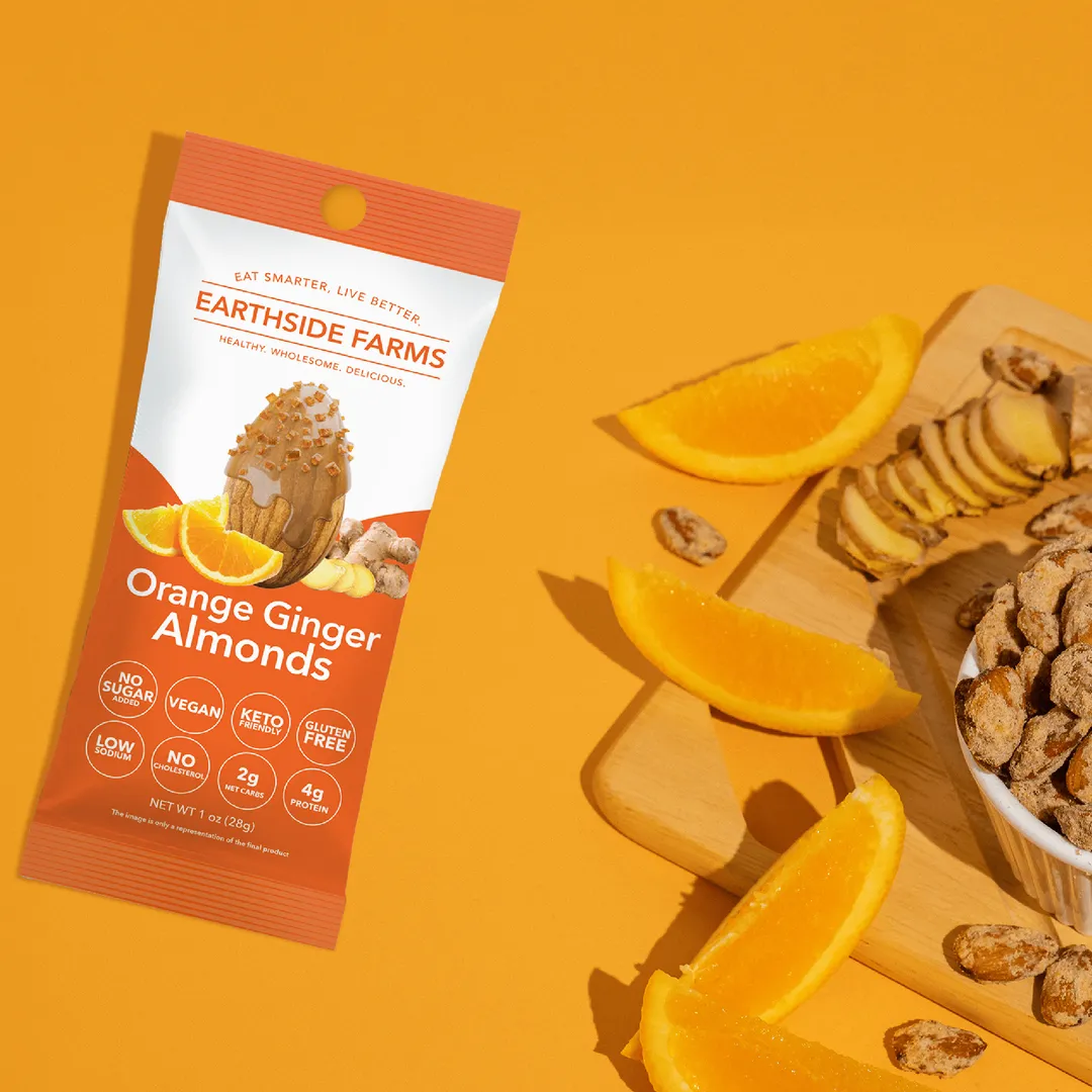 Earthside Farms Orange Ginger Almonds No Sugar Added Candied Nuts, 1oz