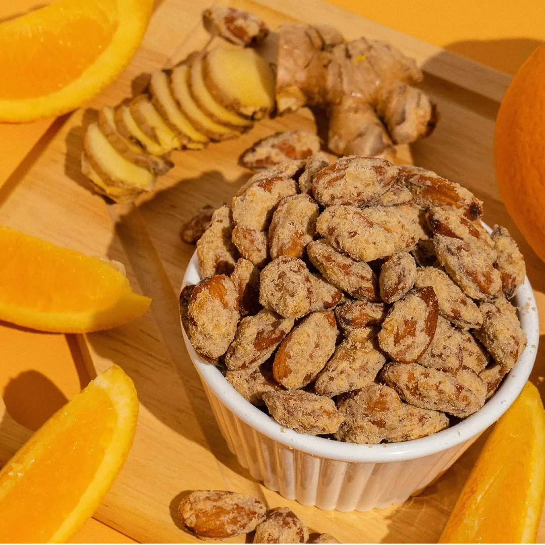 Earthside Farms Orange Ginger Almonds No Sugar Added Candied Nuts, 1oz