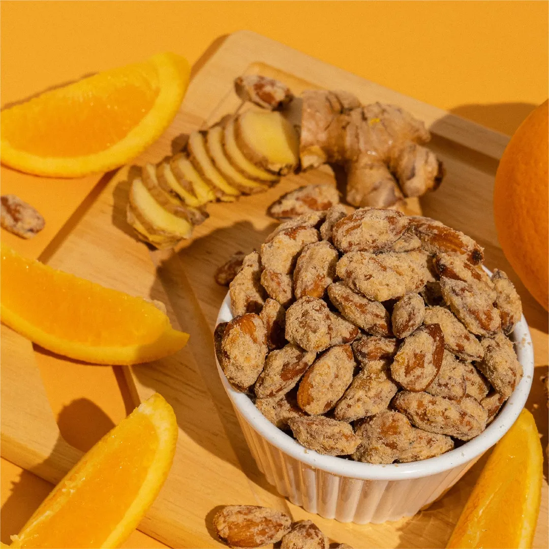 Earthside Farms Orange Ginger Almonds - Vegan Candied Nuts 4oz Snack