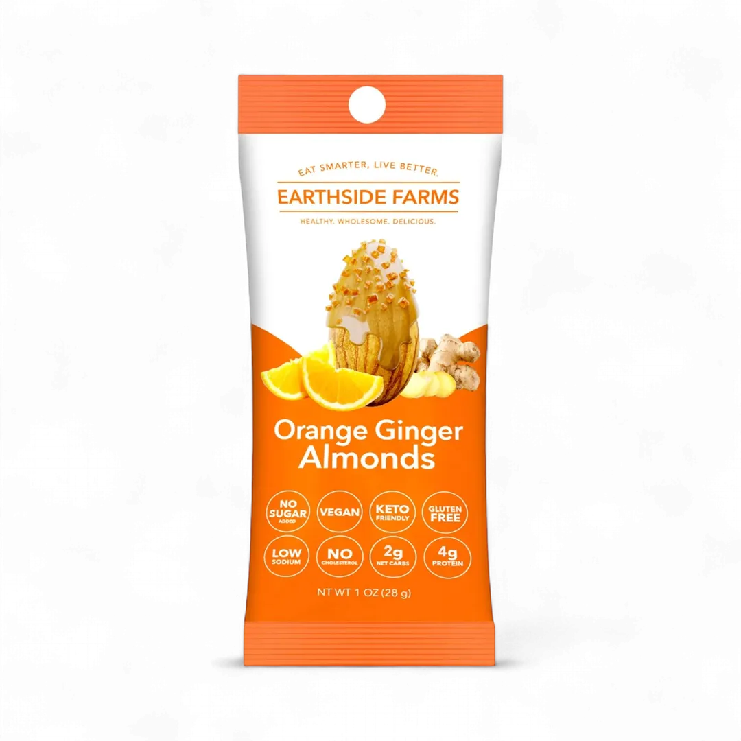 Earthside Farms Orange Ginger Almonds No Sugar Added Candied Nuts, 1oz