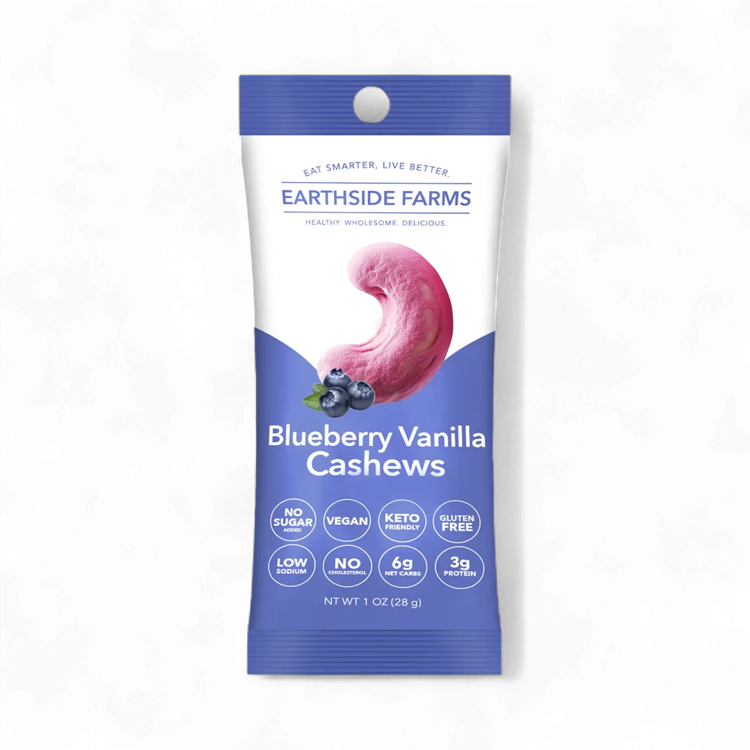 Earthside Farms Blueberry Vanilla Cashews No Sugar Added Candied Nuts, 1oz