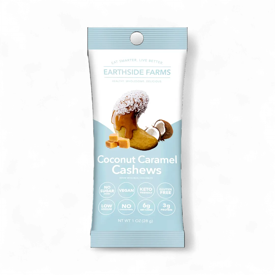 Earthside Farms Coconut Caramel Cashews No Sugar Added Candied Nuts, 1oz