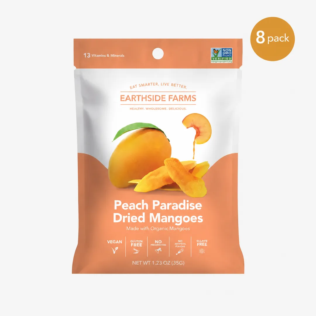 Earthside Farms Peach Paradise Dried Organic Mangoes, 1.23oz- 8 pack