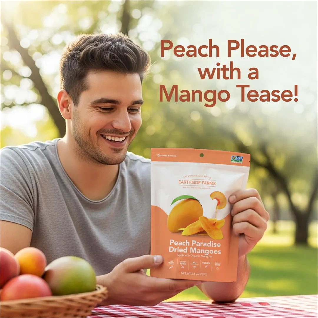 Earthside Farms Peach Paradise Dried Organic Mangoes, 2.8oz - 6 pack