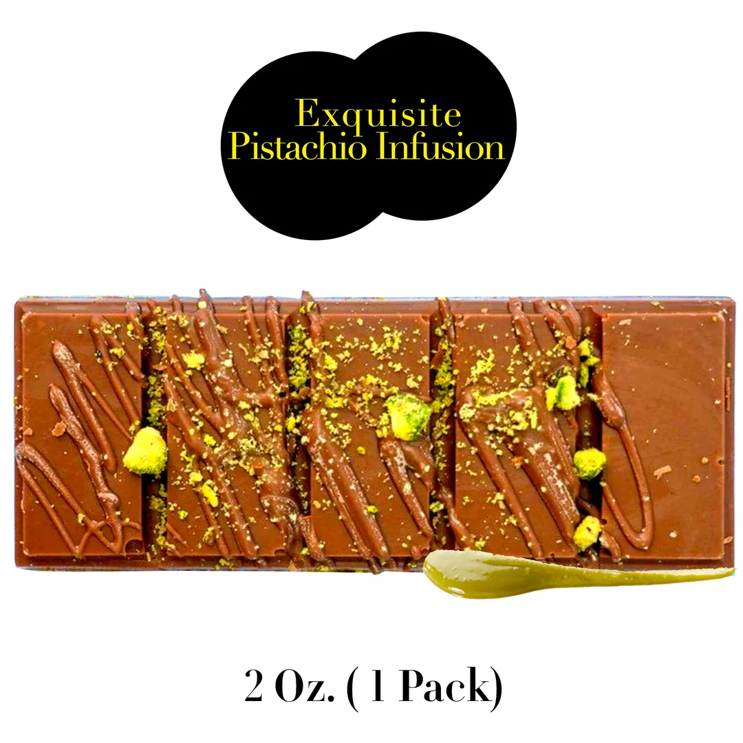 Premium Dubai Kunafa Pistachio Chocolate Bar -2oz- Freshly Made with Italian Melting Chocolate | Extra Rich Pistachio Flavor | Thick Knafeh Kadaifi Pisstachio Choco Bar | Freshly Baked & Wrapped in Patisserie