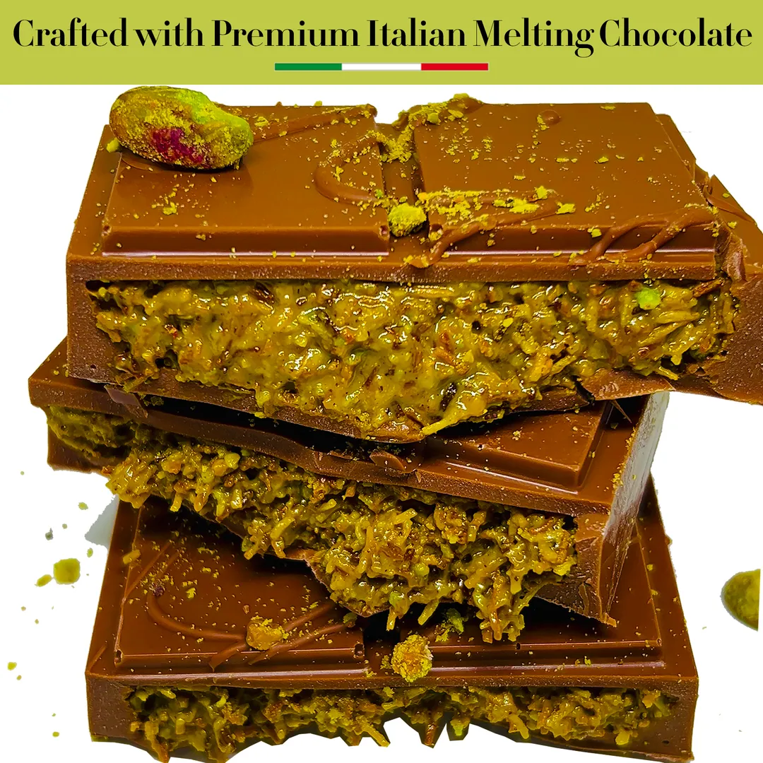 Premium Dubai Kunafa Pistachio Chocolate Bar 8oz Freshly Made with Italian Melting Chocolate