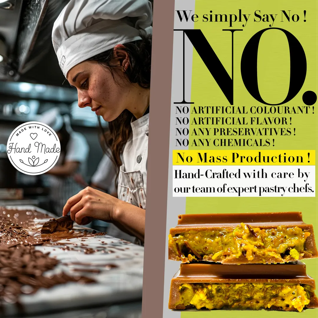 Premium Dubai Kunafa Pistachio Chocolate Bar -2oz- Freshly Made with Italian Melting Chocolate | Extra Rich Pistachio Flavor | Thick Knafeh Kadaifi Pisstachio Choco Bar | Freshly Baked & Wrapped in Patisserie