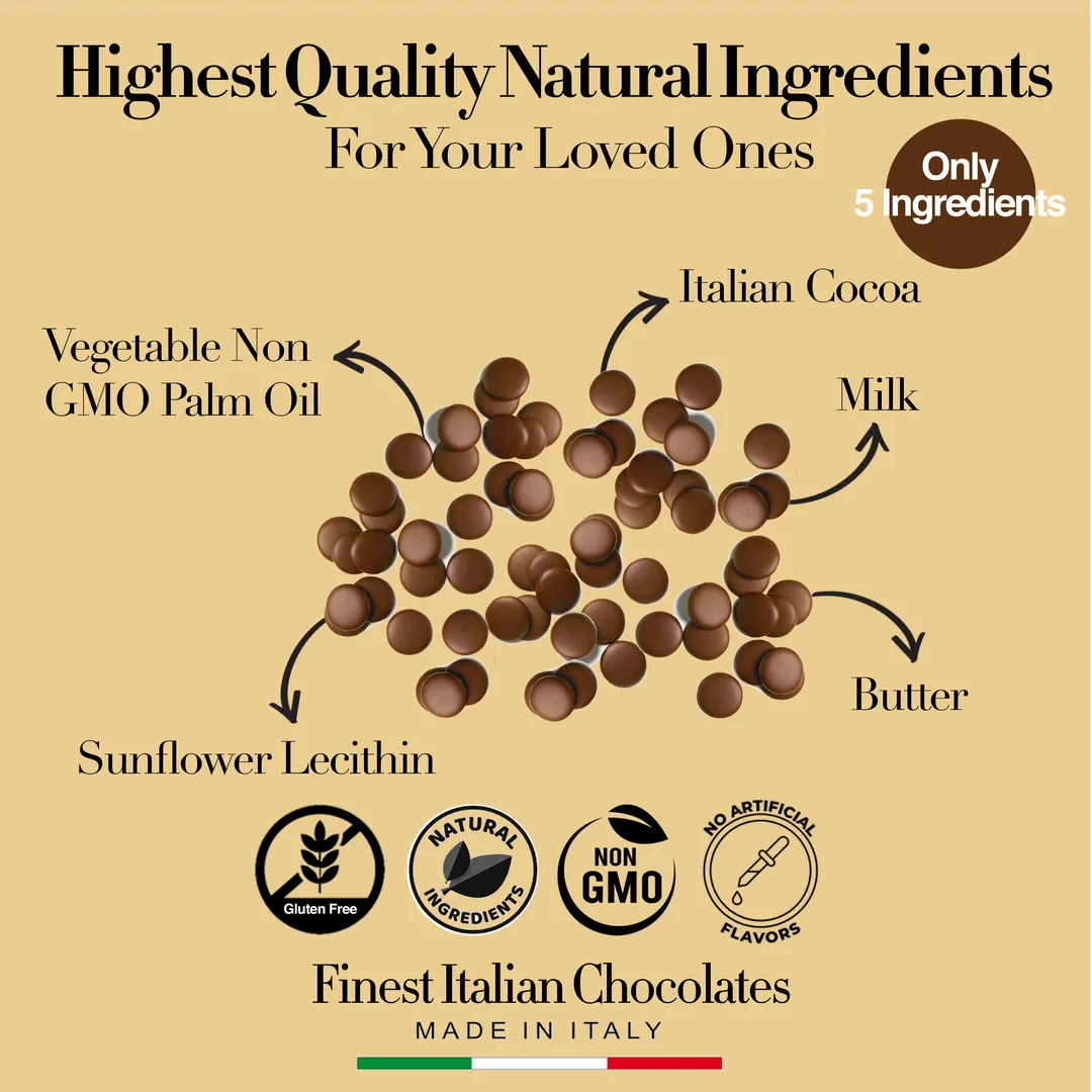 Premium Italian Melting Chocolate Candy Melts 5 Lbs | Only 5 Natural Ingredients | GMO and Gluten Free | Milk DeLuxe Compound Chocolate | 
