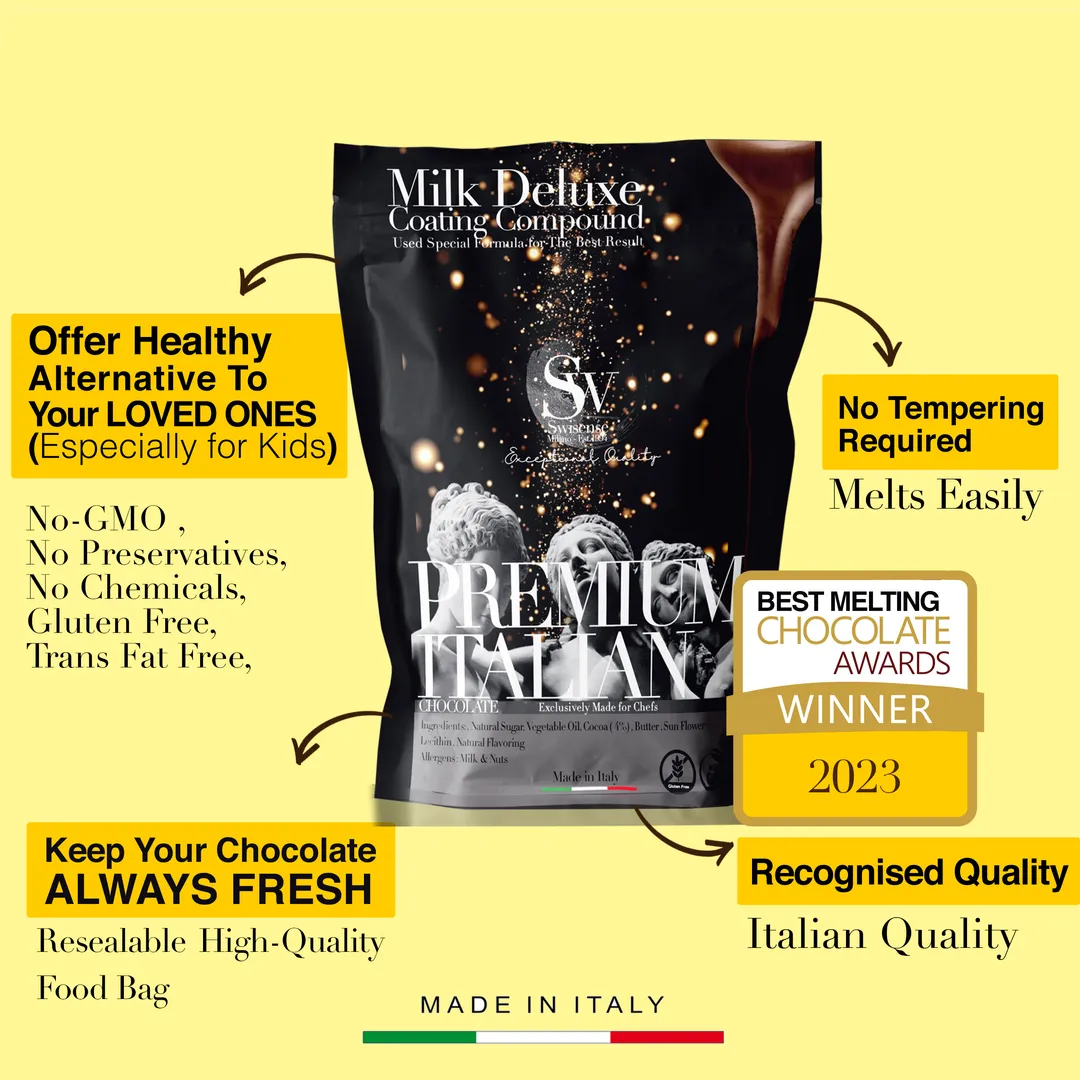 Premium Italian Melting Chocolate Candy Melts 5 Lbs | Only 5 Natural Ingredients | GMO and Gluten Free | Milk DeLuxe Compound Chocolate | 