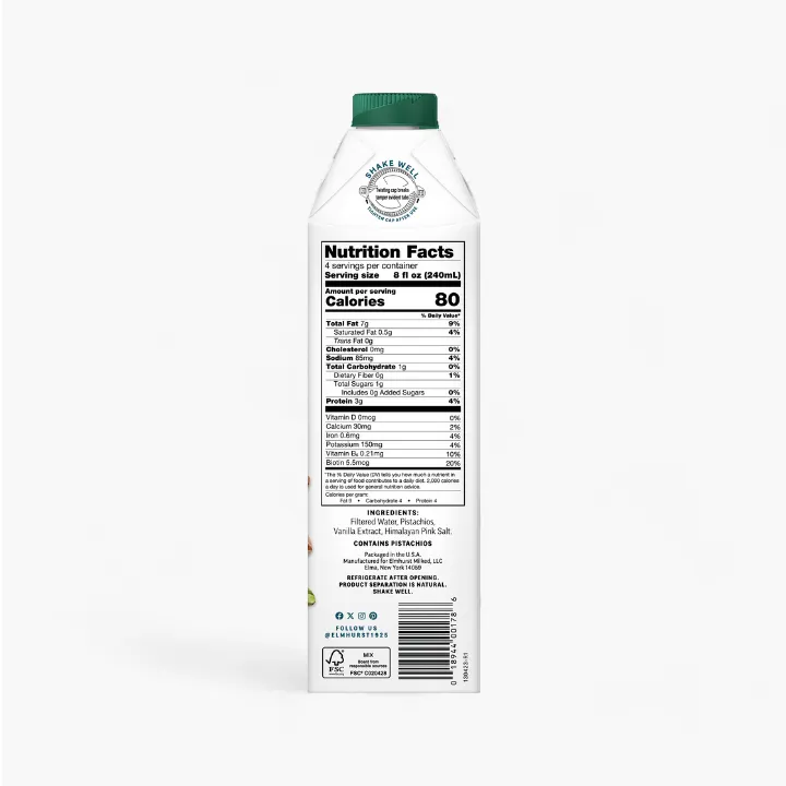 NEW Unsweetened Vanilla Pistachio Milk, 32oz [6-Pack]