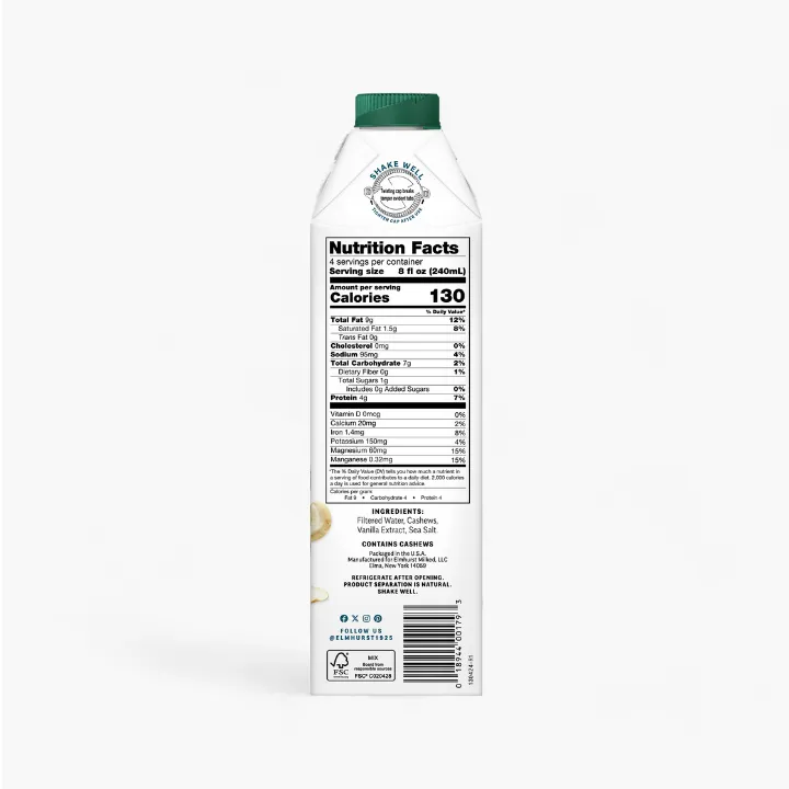 NEW Unsweetened Vanilla Cashew Milk, 32oz [6-Pack]
