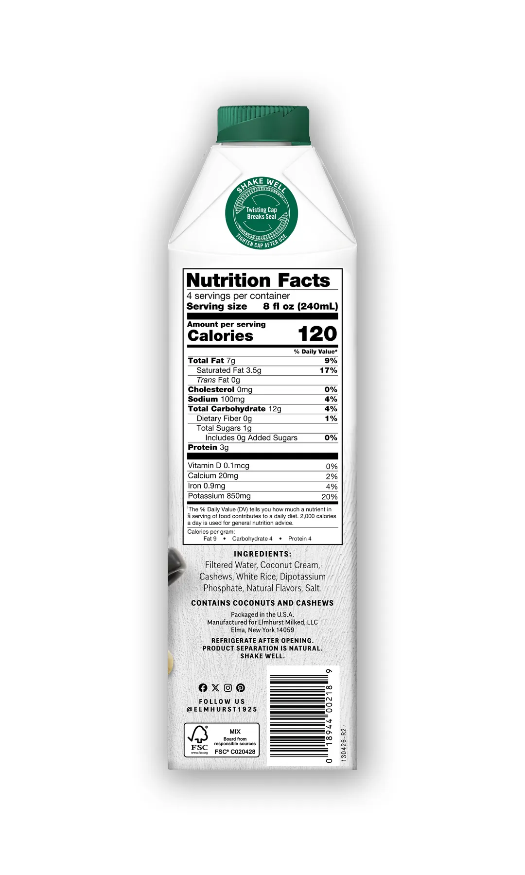 Barista Edition Unsweetened Coconut Cashew Milk, 32oz
