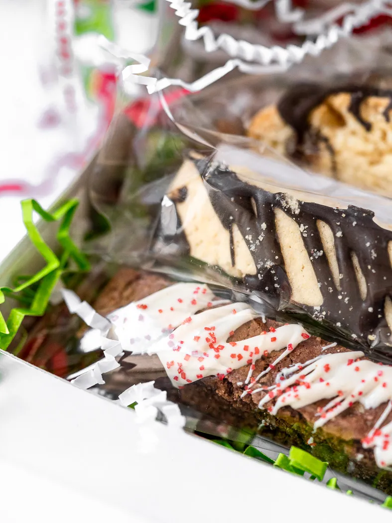 Gift Box of 6 Biscotti - Shiny Silver Hand Tied Ribbon