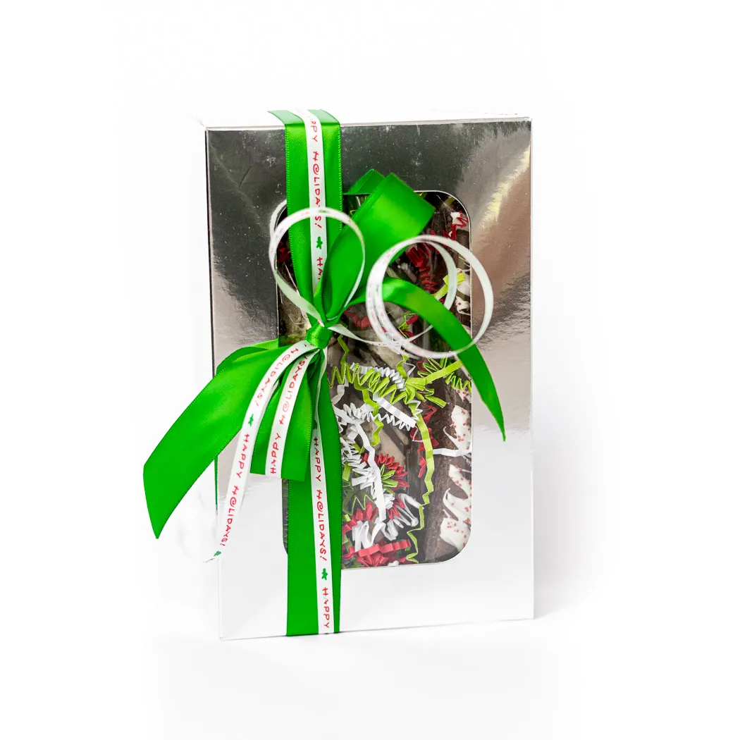 Gift Box of 6 Biscotti - Shiny Silver Hand Tied Ribbon