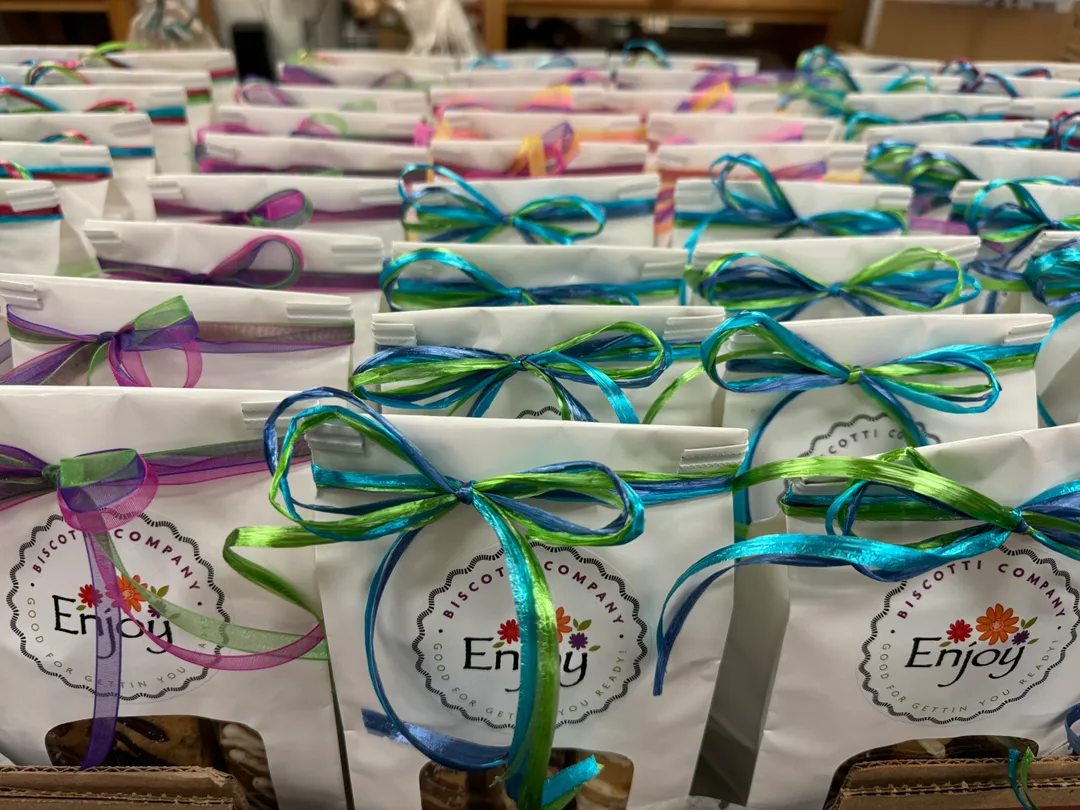 Gift Bag of Biscotti - Seasonal Themed Ribbons