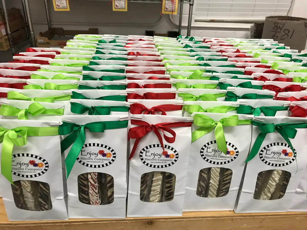 Gift Bag of Biscotti - Seasonal Themed Ribbons