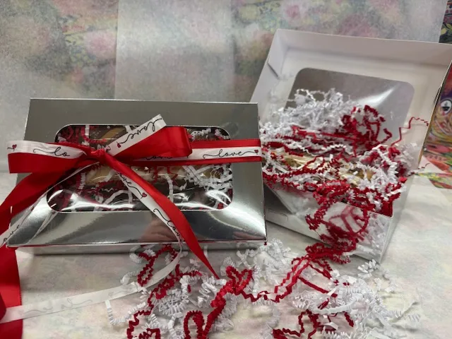 Gift Box of 6 Biscotti - Shiny Silver Hand Tied Ribbon