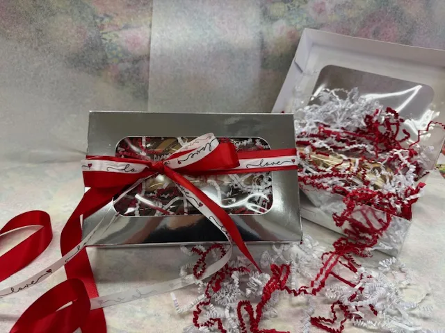 Gift Box of 6 Biscotti - Shiny Silver Hand Tied Ribbon