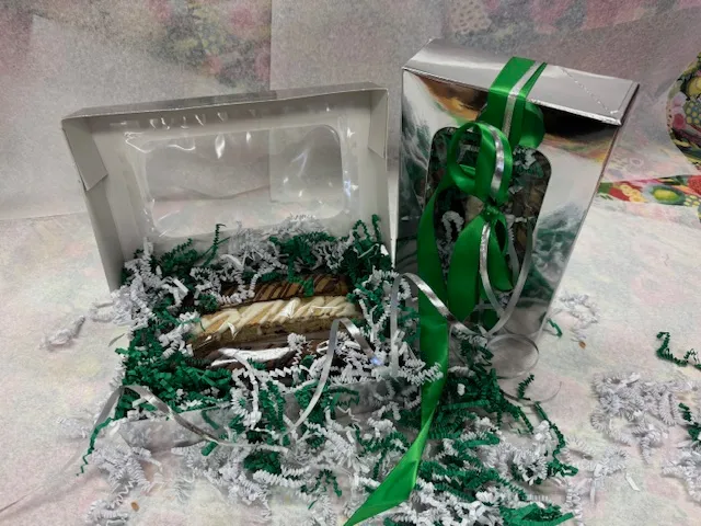 Gift Box of 6 Biscotti - Shiny Silver Hand Tied Ribbon