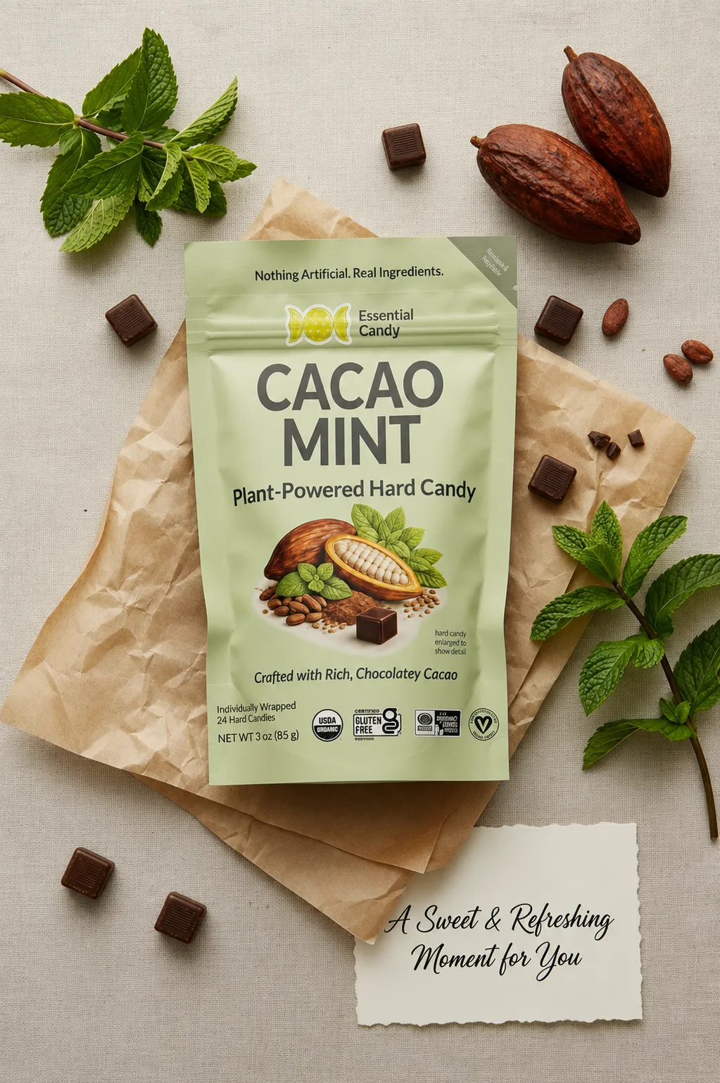 Cacao Mint Blend Functional Hard Candy, Chocolate and Mint