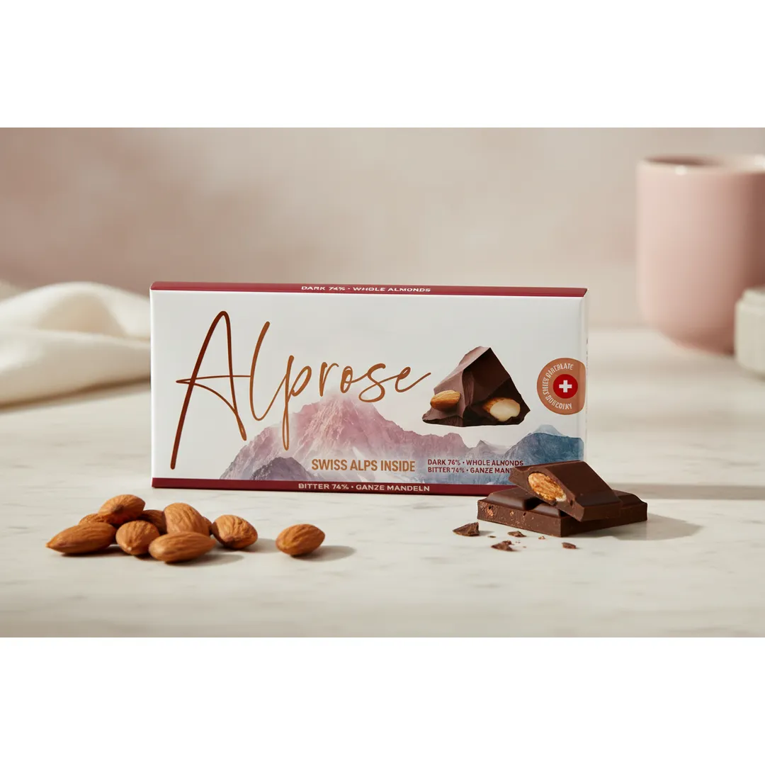 Alprose Dark 74% whole Almonds 100g (Fairtrade Cocoa Program)
