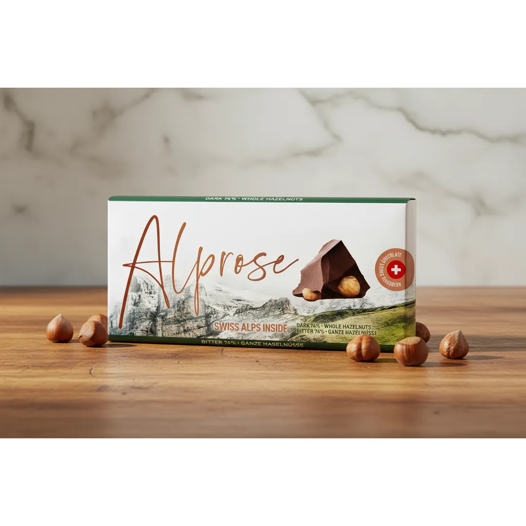 Alprose Dark 74% whole Hazelnuts 100g (Fairtrade Cocoa Program)