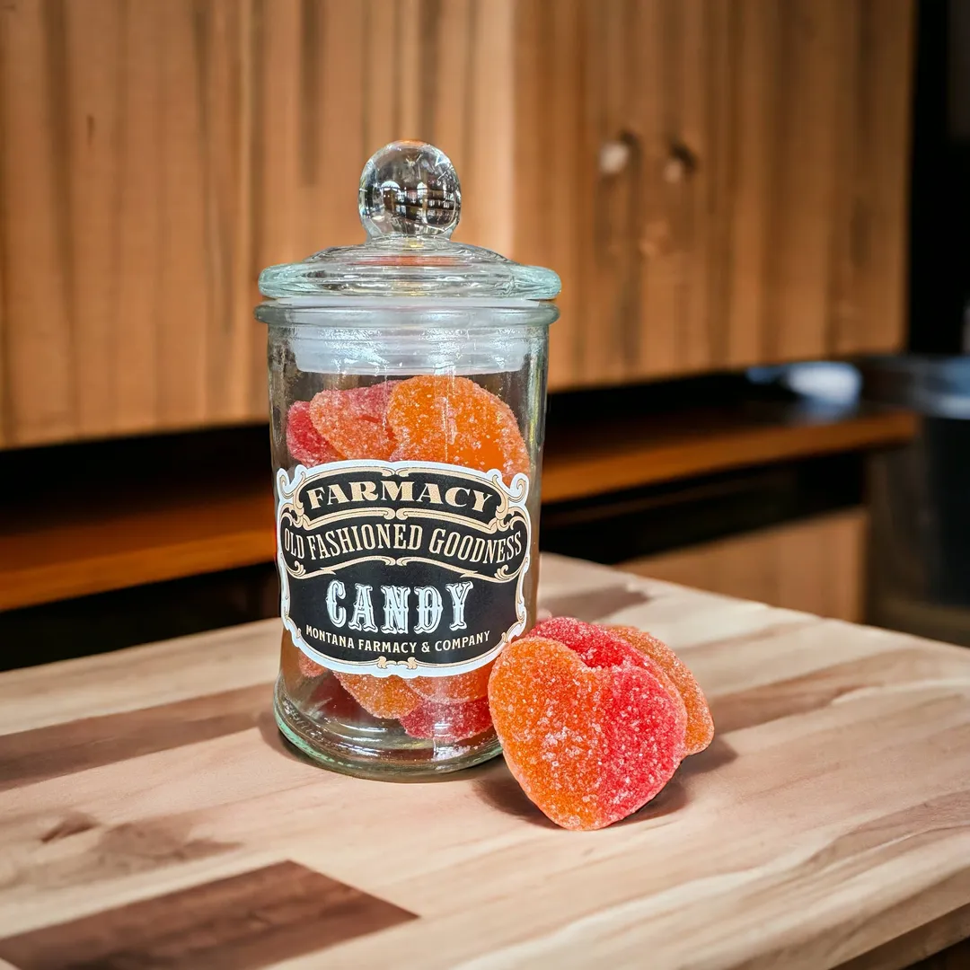 Apothecary Jar Peach Heart Gummy Old Fashioned Mercantile