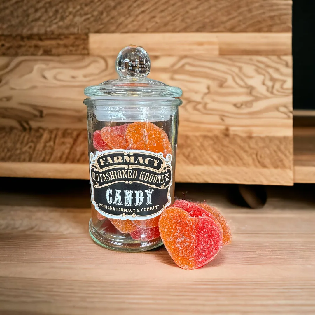 Apothecary Jar Peach Heart Gummy Old Fashioned Mercantile