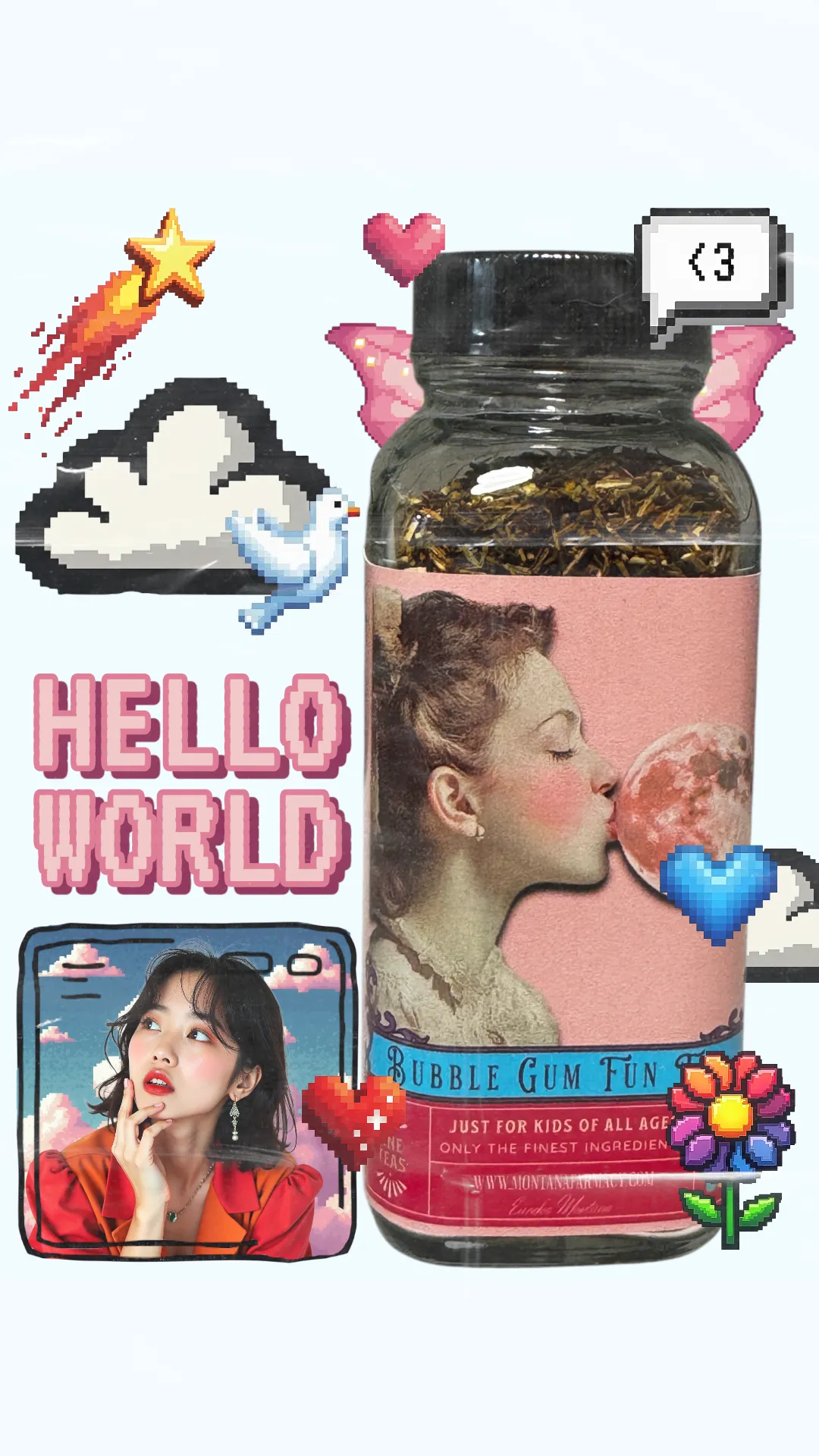 Bubble Gum Fun K-pop the Moon Tea in glass Jar 