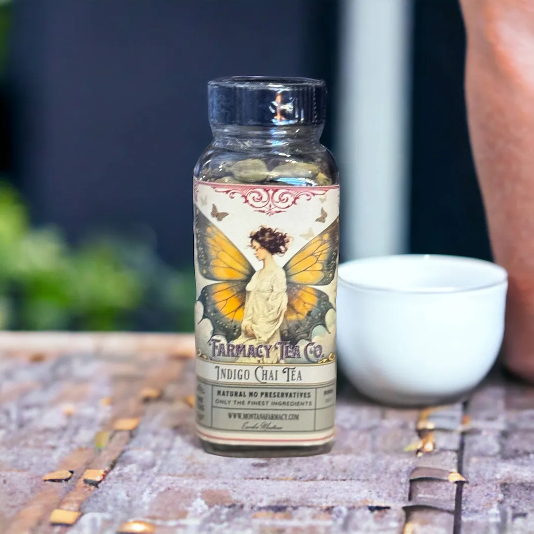 Indigo Masala Classic Chai dark and deep Tea in a glass jar