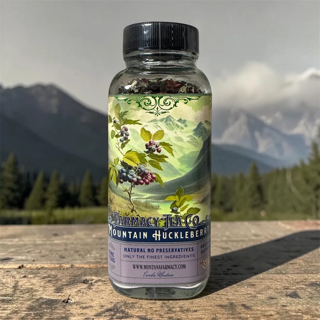 Montana Mountains Vintage Huckleberry Tea in glass jar 