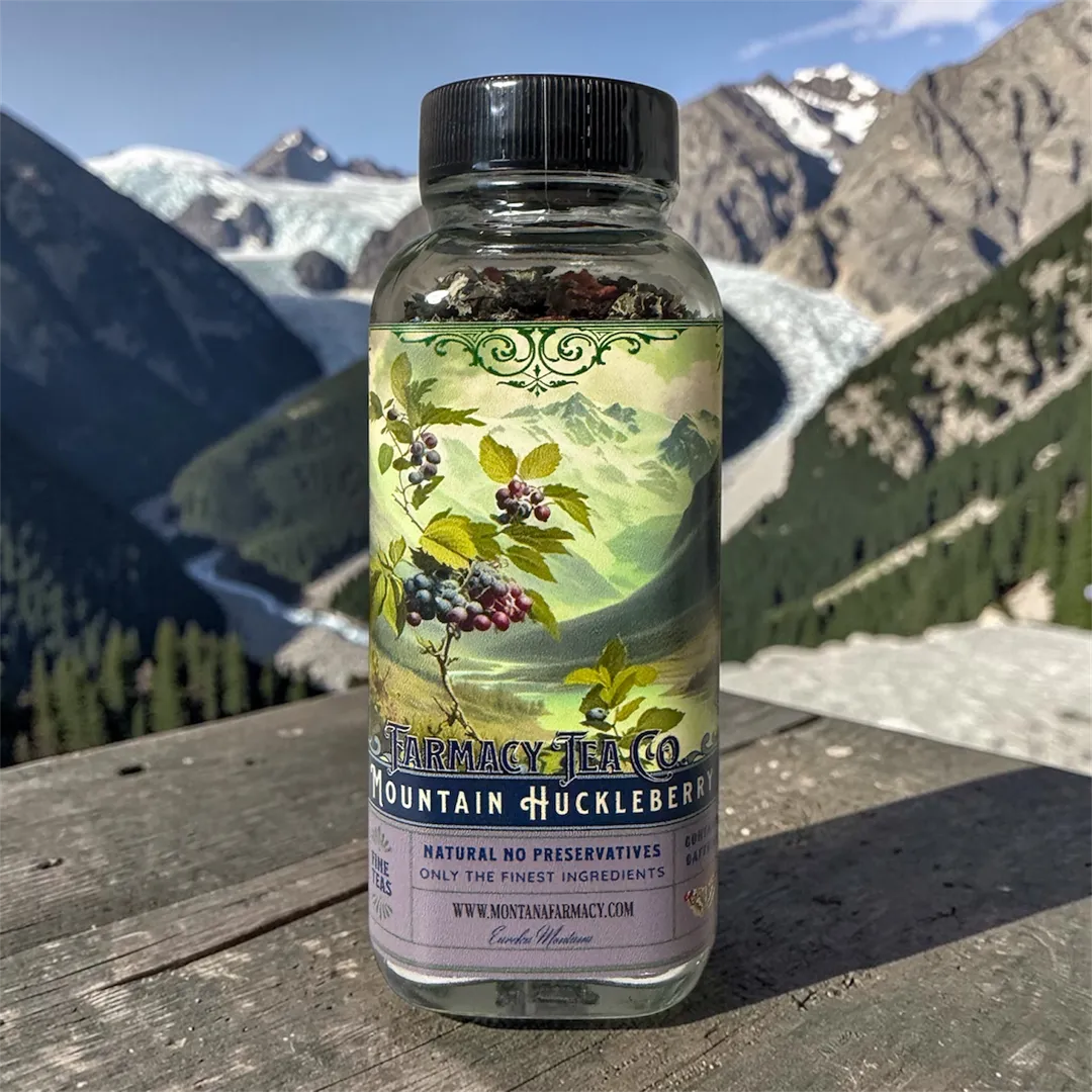 Montana Mountains Vintage Huckleberry Tea in glass jar 