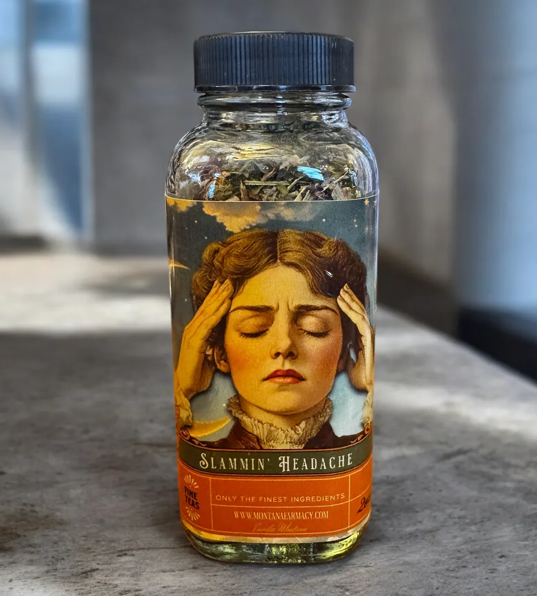 Slammin' OMG Loose Leaf Tea glass jar supports head hurt