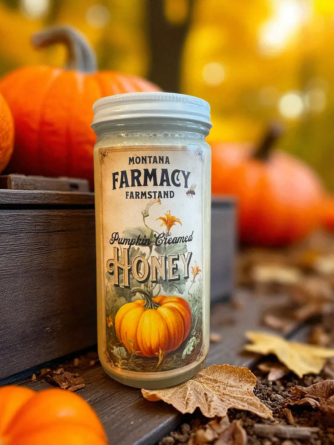 Vintage Pumpkin Creamed Honey Farmstead Farmstand jar Fall 