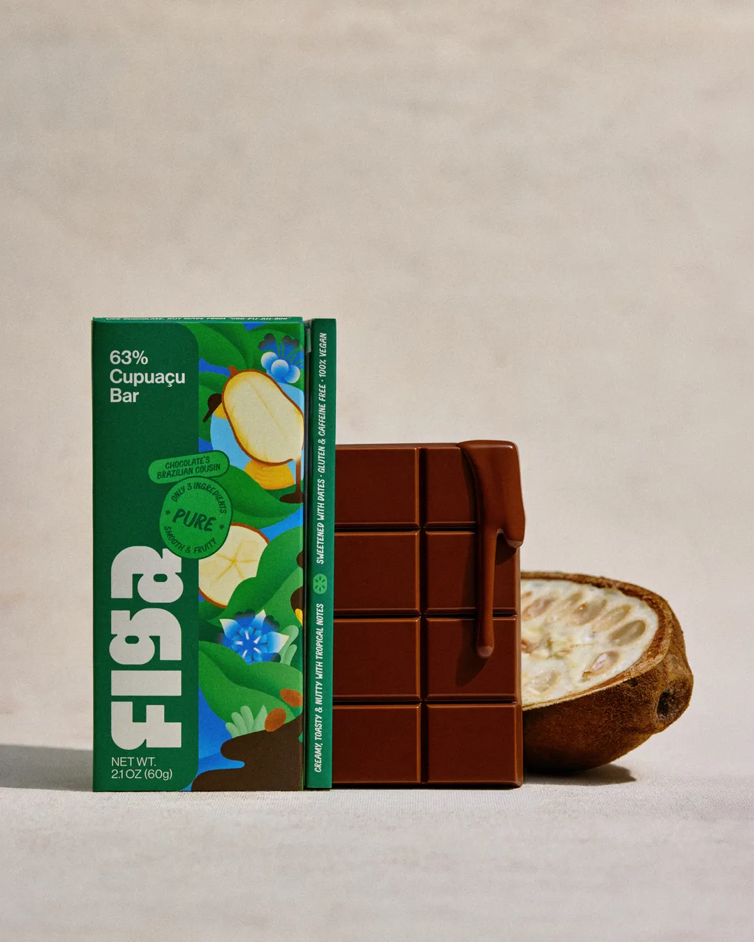 Pure | Chocolate's Brazilian Cousin | Vegan, Caffeine Free, Sweetened with Dates | 63% Cupuaçu Bar