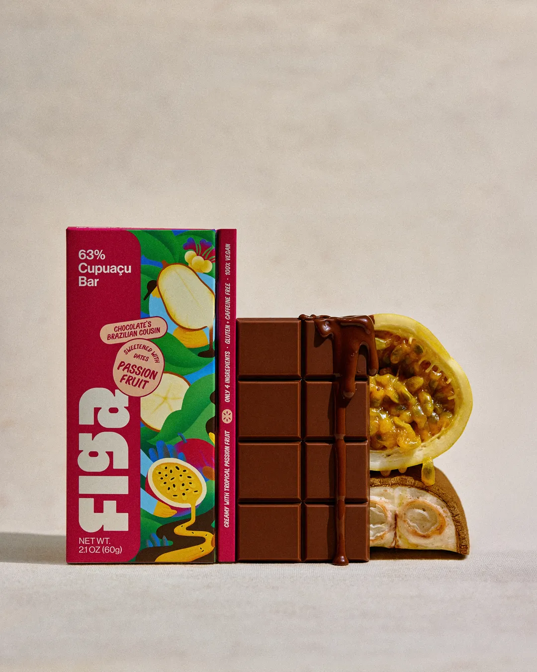 Passion Fruit | Chocolate's Brazilian Cousin | Vegan, Caffeine Free, Sweetened with Dates | 63% Cupuaçu Bar