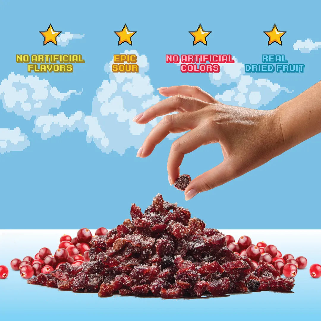 Level 1 Sour Cranberries (12 pack) Real Dried Fruit Candy
