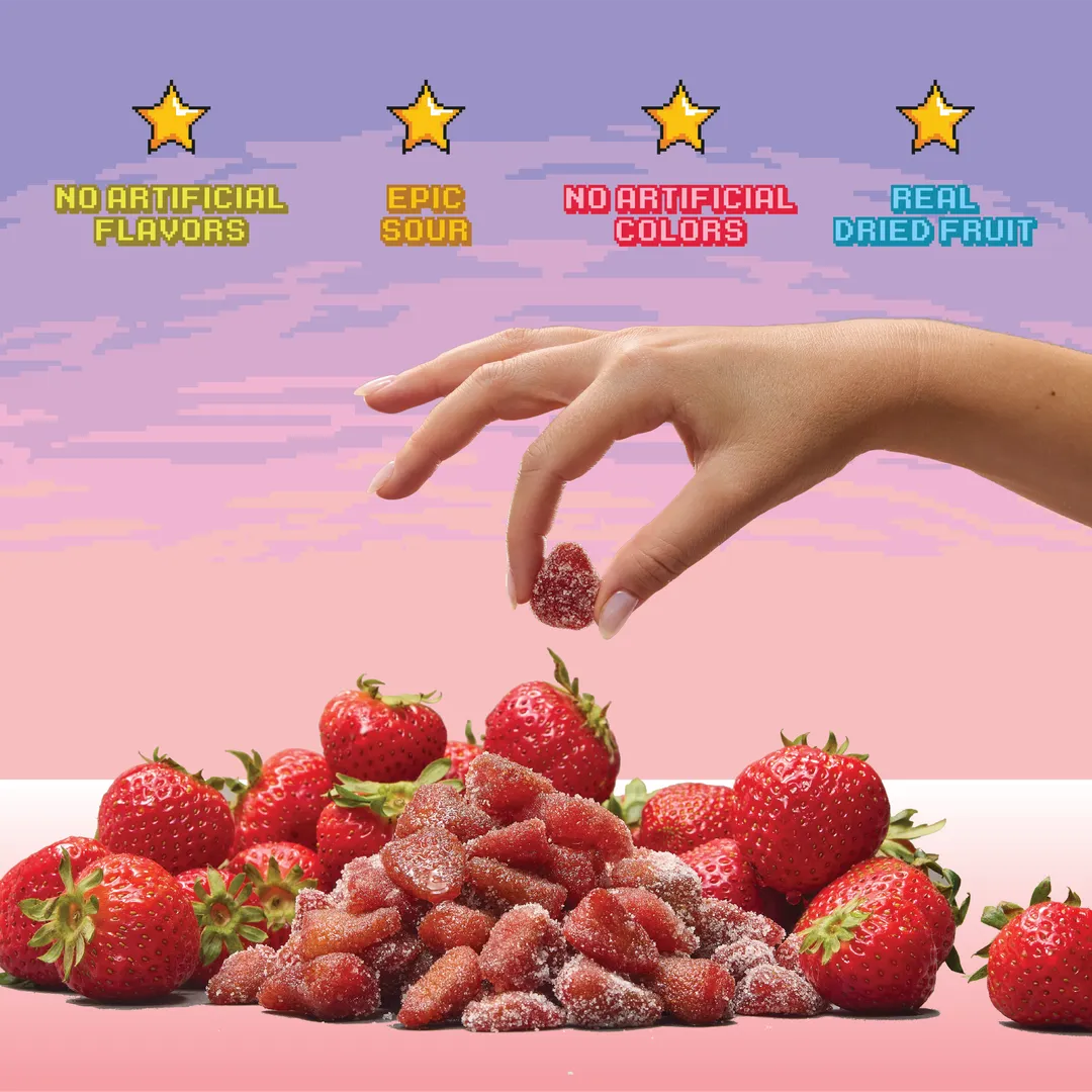 Level 1 Sour Strawberries (12 pack) Real Dried Fruit Candy