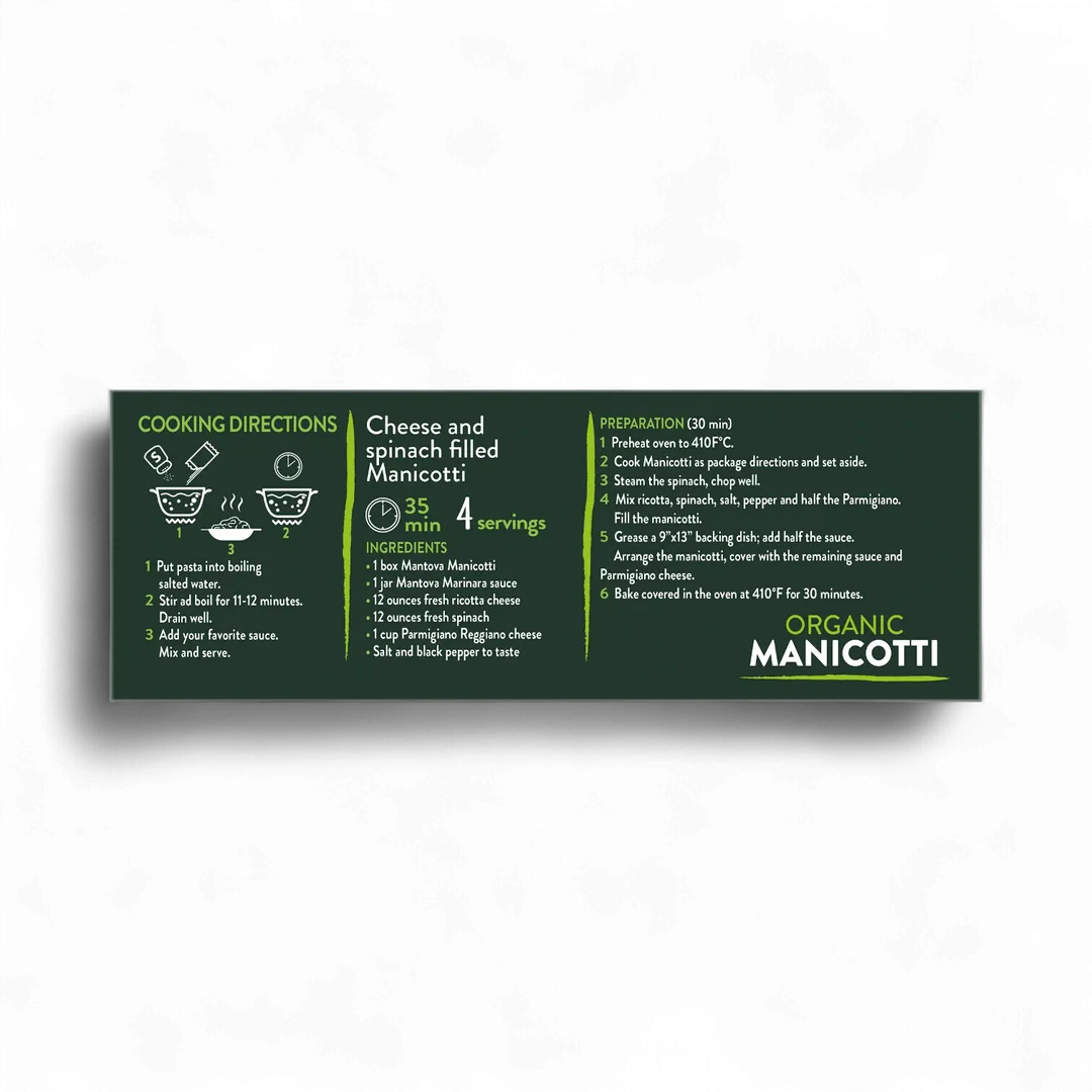 Mantova Organic Manicotti Pasta