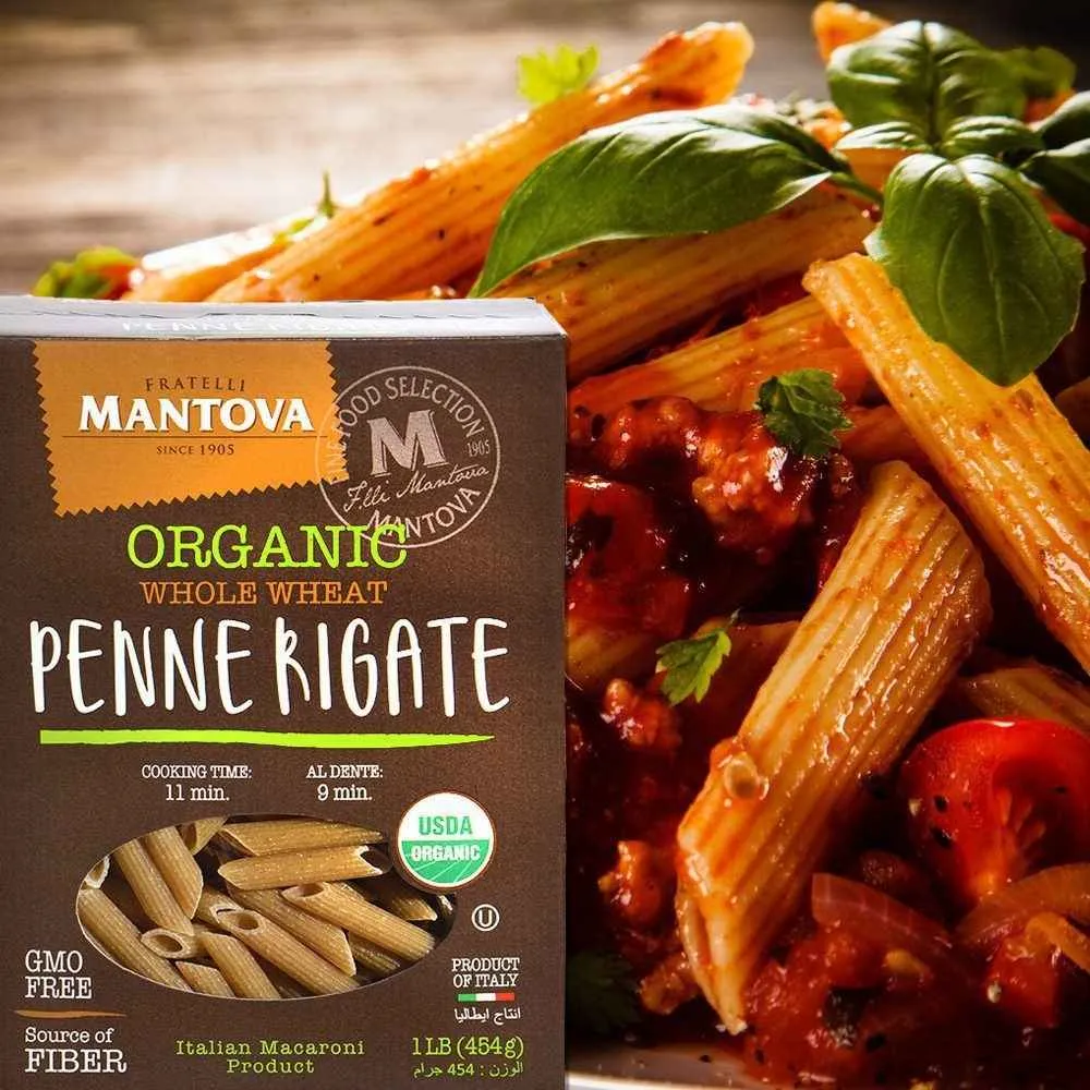Mantova Organic Whole Wheat Penne Rigate Pasta, 1 lb.