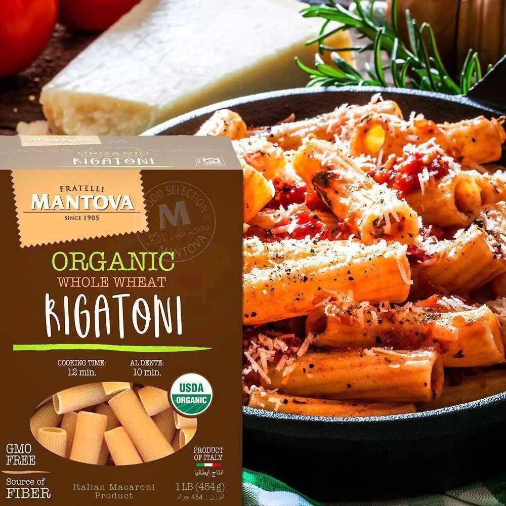 Mantova Organic Whole Wheat Rigatoni Pasta, 1 lb.